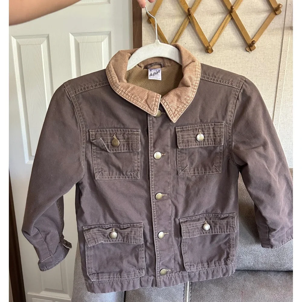Gymboree Kids Brown Cotton Canvas Barn Jacket Fleece Lined Coat Size S 5-6